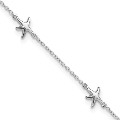 Sterling Silver Rhodium-Plated Starfish 9 Inch With A 2 Extention Anklet