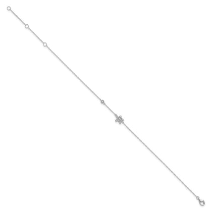 Sterling Silver Rhodium-Plated Polished Cz Turtle 9 Inch With A 2 Extention Anklet