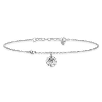 Sterling Silver Rhodium-Plated Cz And Sand Dollar 9In Plus 1In Ext. Anklet