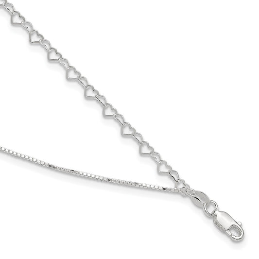 Sterling Silver Polished Double Strand Hearts 9In Plus 1In Ext Anklet
