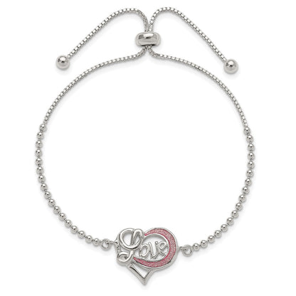 Sterling Silver Glitter Infused Infinity Love Adjustable Bracelet
