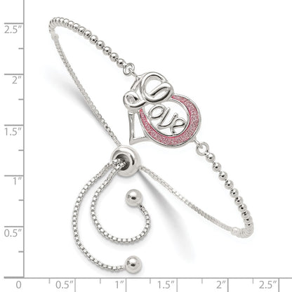 Sterling Silver Glitter Infused Infinity Love Adjustable Bracelet