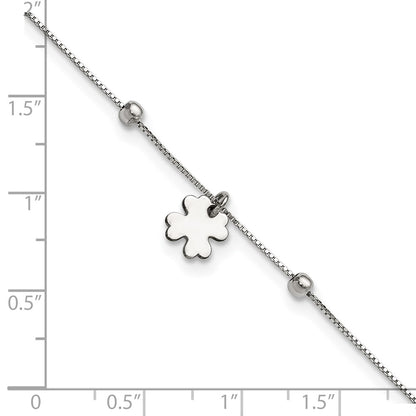 Sterling Silver Rhodium-Plated Clover Dangle 9In W/1In Ext Anklet