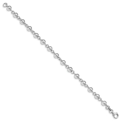 7.5 Inch Sterling Silver Rhodium-Plated 6mm Polished Beads Bracelet
