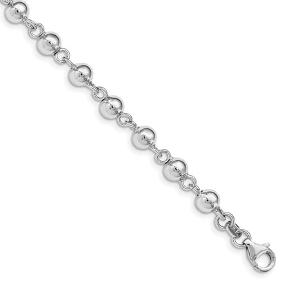 7.5 Inch Sterling Silver Rhodium-Plated 6mm Polished Beads Bracelet