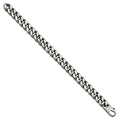 8.5 Inch Sterling Silver Ruthenium/Antiqued Brushed Curb Link Bracelet