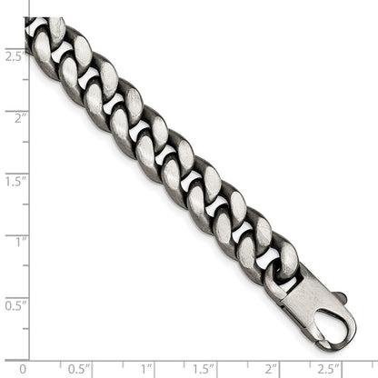 8.5 Inch Sterling Silver Ruthenium/Antiqued Brushed Curb Link Bracelet