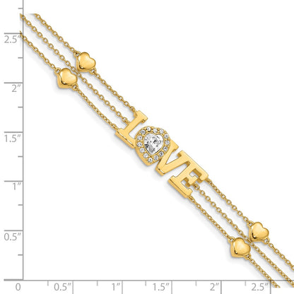 7.5 Inch Sterling Silver Gold-Tone Crystal Love Bracelet