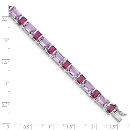 7.5 Inch Sterling Silver Rhodium-Plated Amethyst And Rhodolite Bracelet