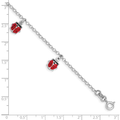 7 Inch Sterling Silver Rh-Pltd Enameled Ladybugs W/ 1In Ext. Children'S Bracelet