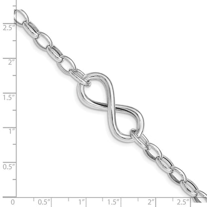 7.5 Inch Sterling Silver Rhodium Plated Polished Infinity Link Bracelet