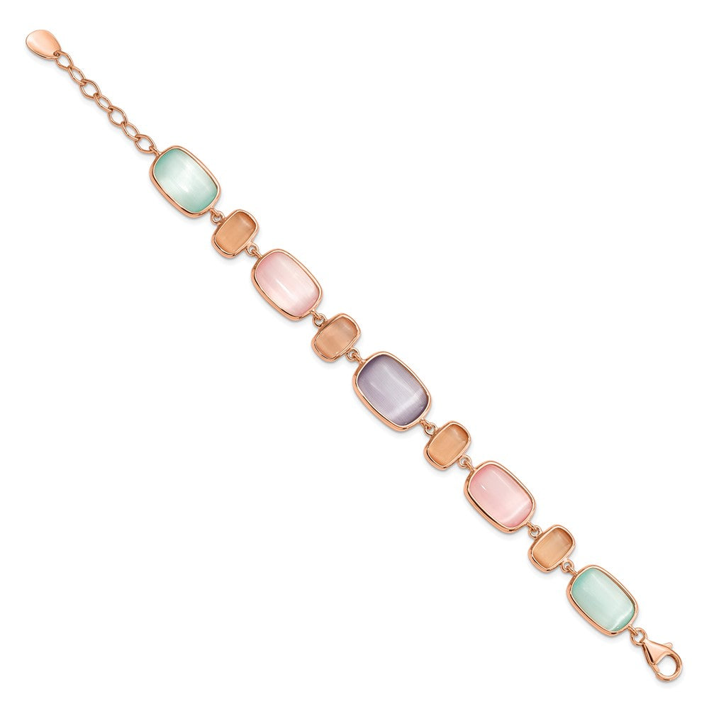 7 Inch Sterling Silver Rose-Tone And Created Cats Eye W/ 1In Ext. Bracelet