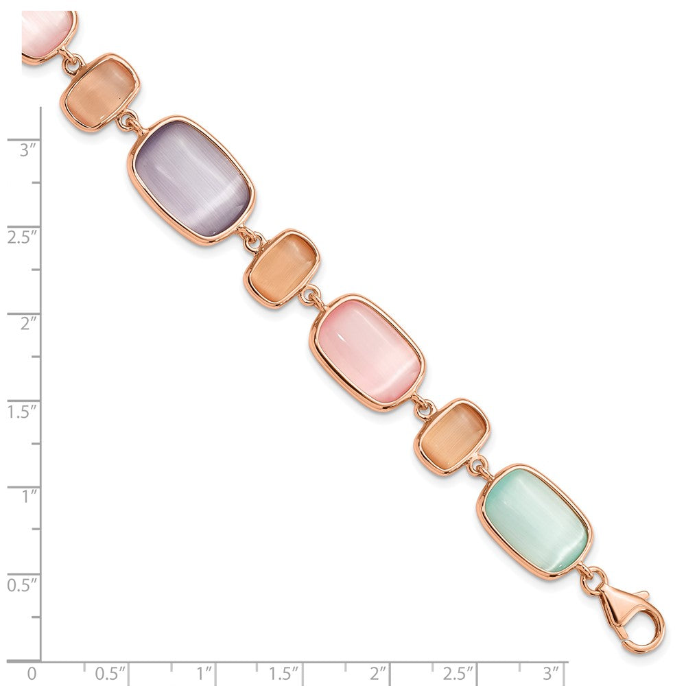 7 Inch Sterling Silver Rose-Tone And Created Cats Eye W/ 1In Ext. Bracelet