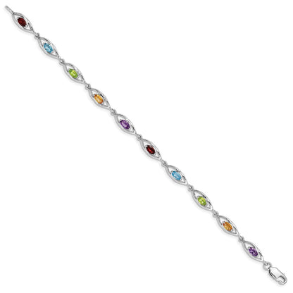 7.5 Inch Sterling Silver Rhod-Plat Amethyst Topaz Peridot Citrine Garnet Bracelet