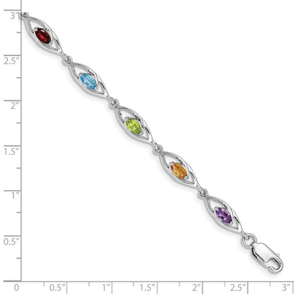 7.5 Inch Sterling Silver Rhod-Plat Amethyst Topaz Peridot Citrine Garnet Bracelet