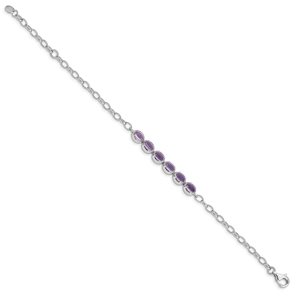 8 Inch Sterling Silver Rhodium-Plated Amethyst Bracelet