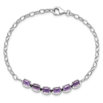 8 Inch Sterling Silver Rhodium-Plated Amethyst Bracelet