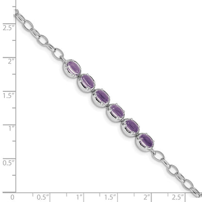 8 Inch Sterling Silver Rhodium-Plated Amethyst Bracelet