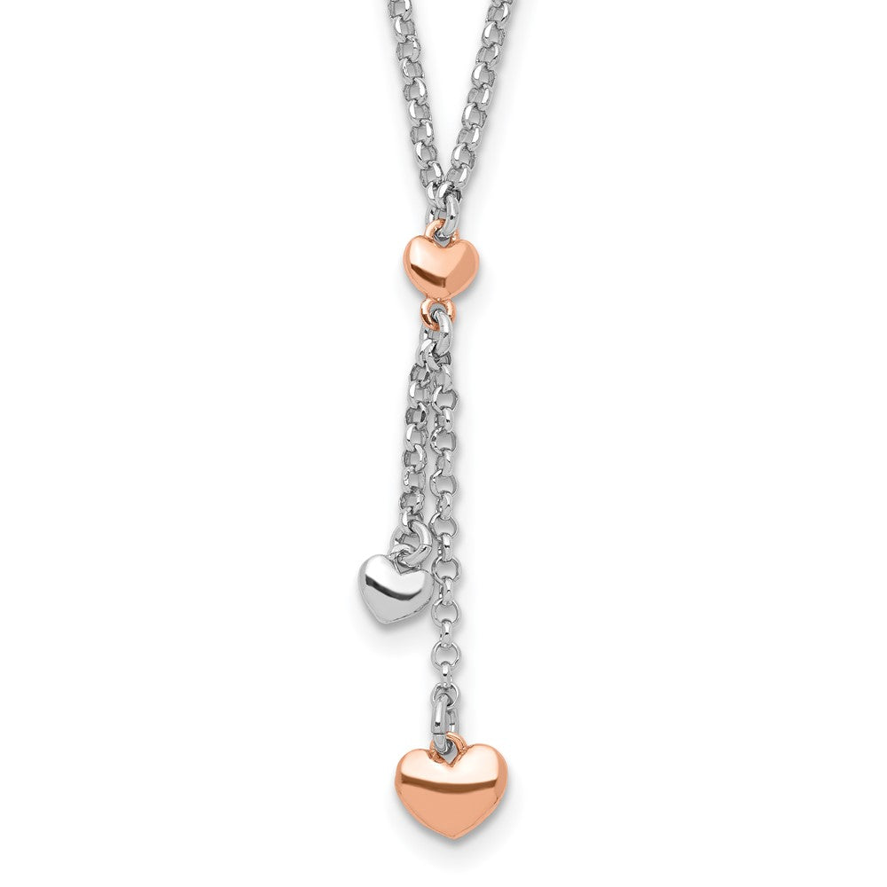 Sterling Silver Rh-Plated Rose Gold-Plated Heart 1.5In Ext.Necklace