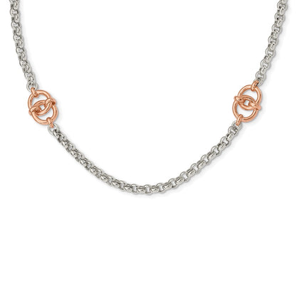 Sterling Silver And Rose-Tone Polished W/1 In Ext Fancy Necklace