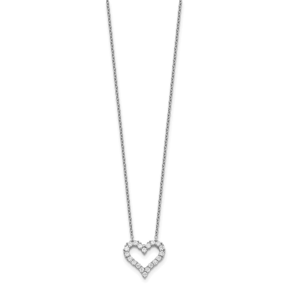 Sterling Silver Rhodium-Plated Cz Open Heart 16 Inch Necklace With 2 Extension