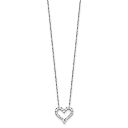 Sterling Silver Rhodium-Plated Cz Open Heart 16 Inch Necklace With 2 Extension