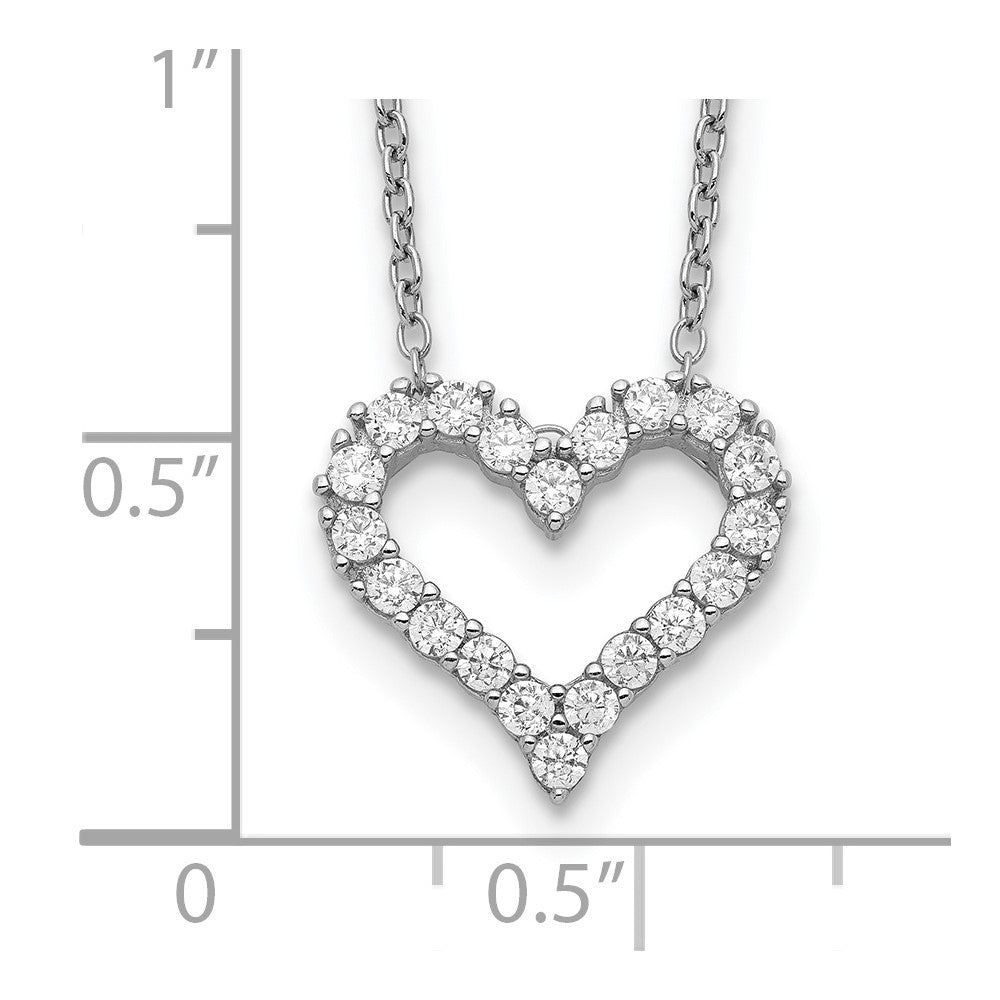 Sterling Silver Rhodium-Plated Cz Open Heart 16 Inch Necklace With 2 Extension