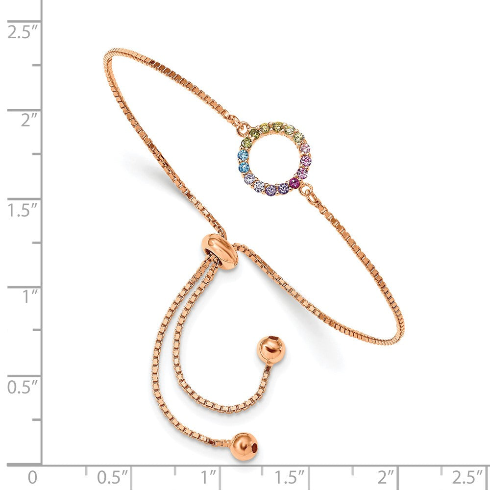 Sterling Silver Prizma Rose-Tone 14K Flash Rose Gold-Plated Colorful Cz Open Circle Adjustable Bolo Bracelet