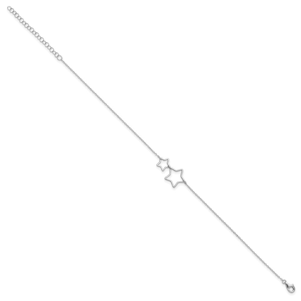 Sterling Silver Rhodium-Plated Cut-Out Stars W/ 2In Ext. Anklet