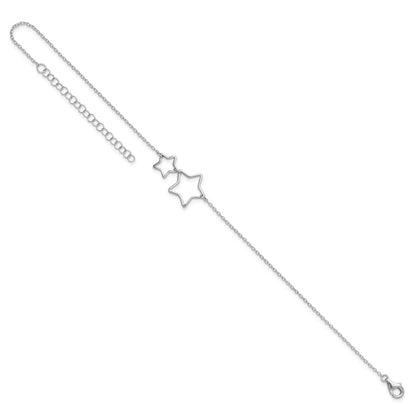 Sterling Silver Rhodium-Plated Cut-Out Stars W/ 2In Ext. Anklet