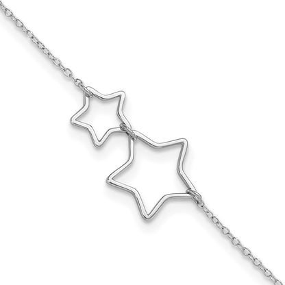 Sterling Silver Rhodium-Plated Cut-Out Stars W/ 2In Ext. Anklet