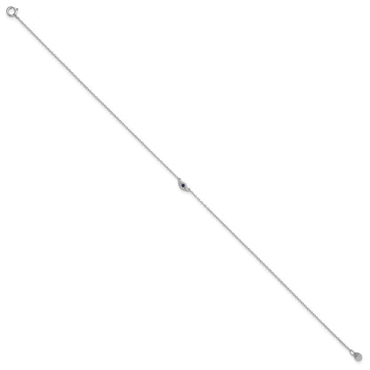 Sterling Silver Rhodium-Plated Polished Blue & White Cz Eye 10In Anklet