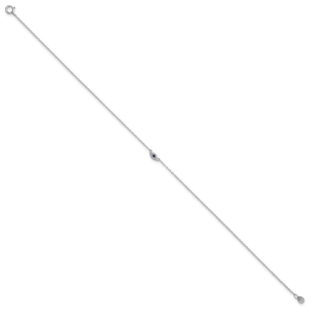 Sterling Silver Rhodium-Plated Polished Blue & White Cz Eye 10In Anklet