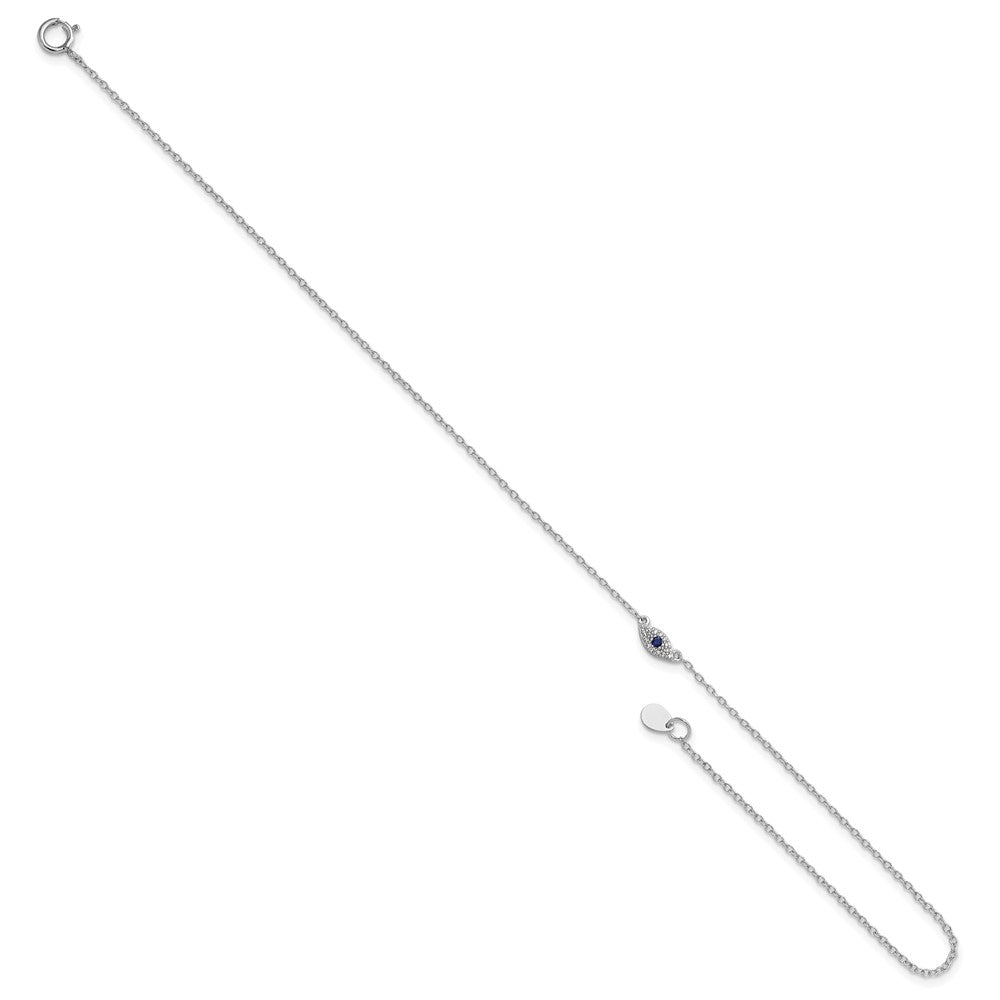 Sterling Silver Rhodium-Plated Polished Blue & White Cz Eye 10In Anklet