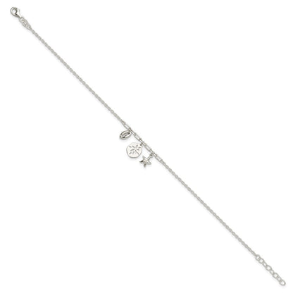 Sterling Silver Shells 9In Plus 1 In Ext. Anklet