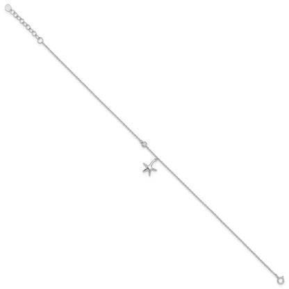 Sterling Silver Rhod-Plated Polished Cz Starfish 9In Plus 1 In Ext Anklet