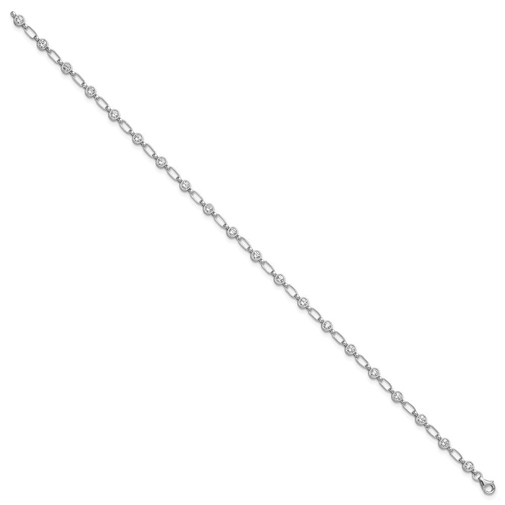 Sterling Silver Rhodium-Plated Polished Cz Anklet