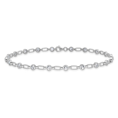 Sterling Silver Rhodium-Plated Polished Cz Anklet