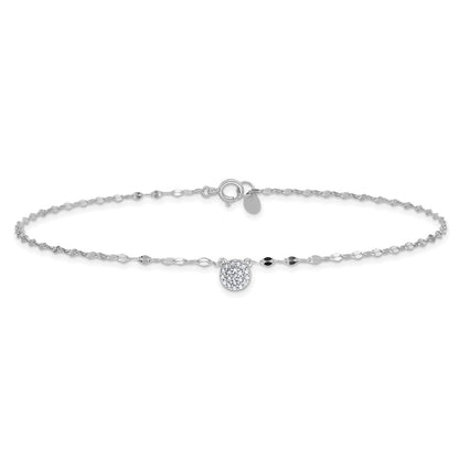 Sterling Silver Rhodium-Plated Polished Cz Anklet