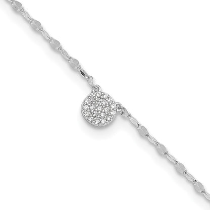 Sterling Silver Rhodium-Plated Polished Cz Anklet