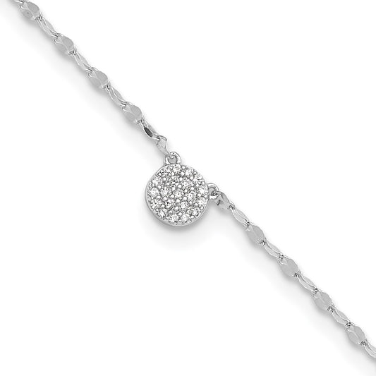 Sterling Silver Rhodium-Plated Polished Cz Anklet