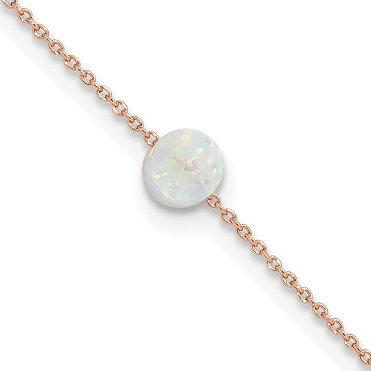 Sterling Silver Rose-Tone White Created Opal 9In Plus 2 In Ext. Anklet