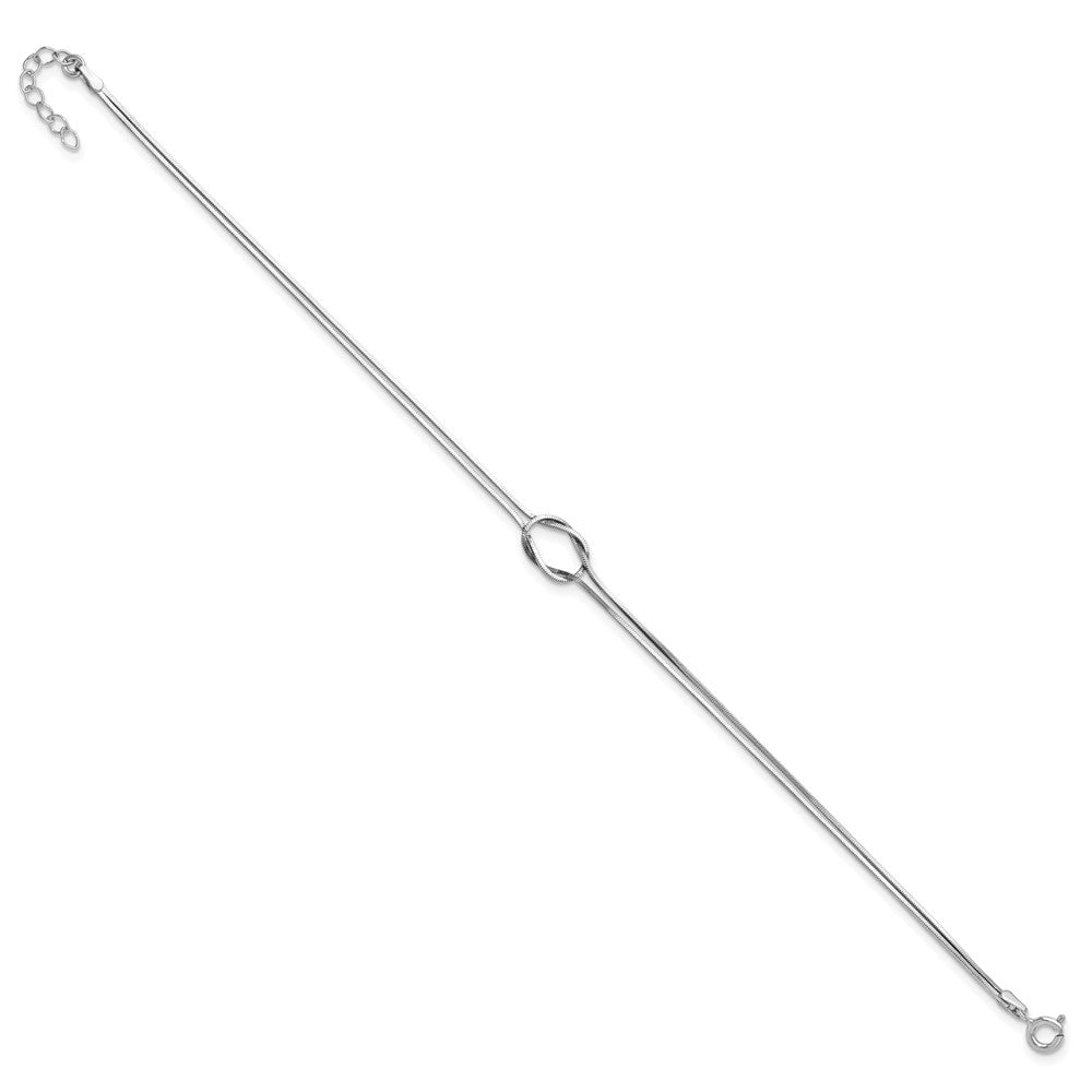 Sterling Silver Rh-Plated Fancy Loop 9In Plus 1In Ext Anklet