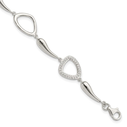 6.25 Inch Sterling Silver Polished Cz W/1 In Ext. Bracelet