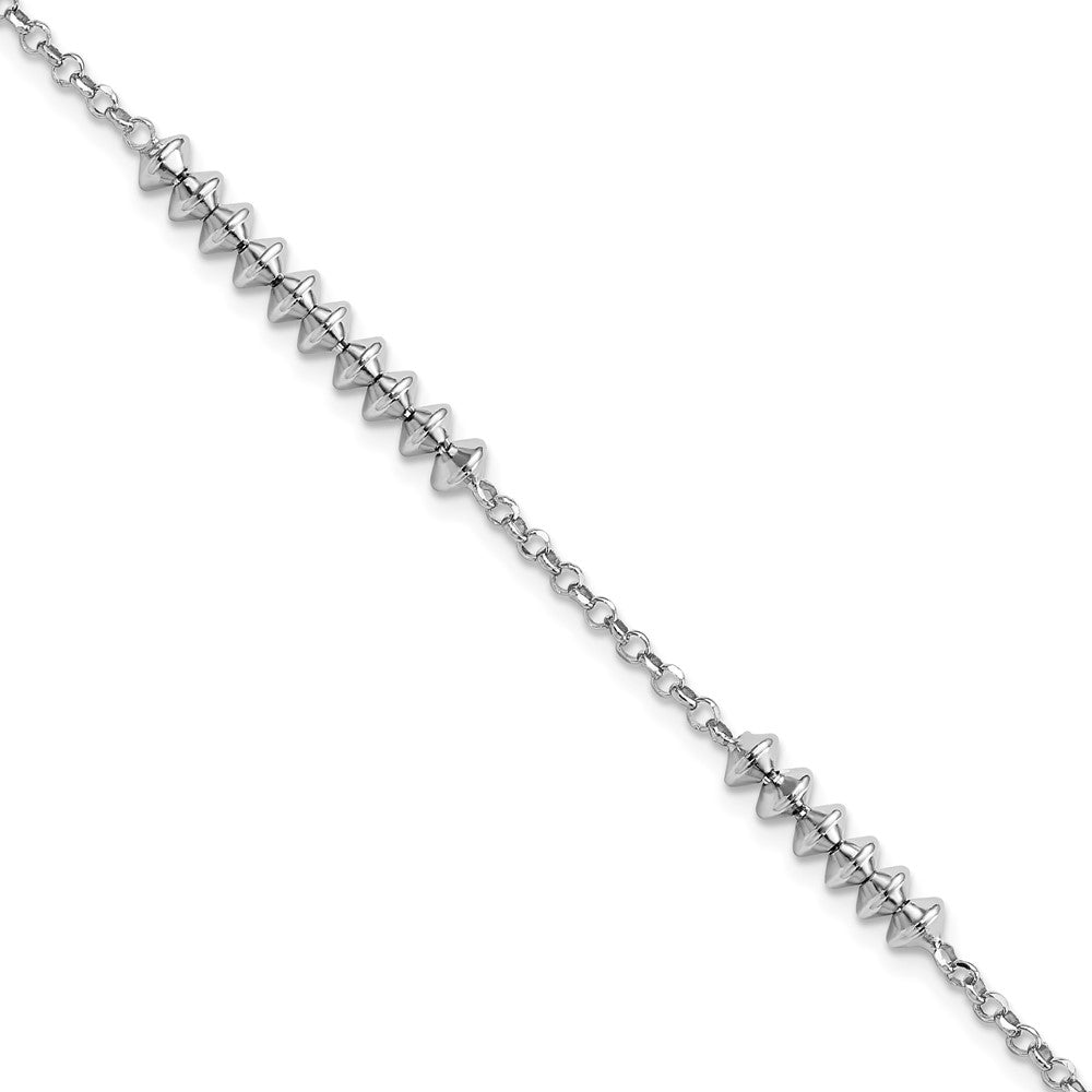 7 Inch Sterling Silver Rhodium-Plated Polished W/ 1In Ext. Bracelet