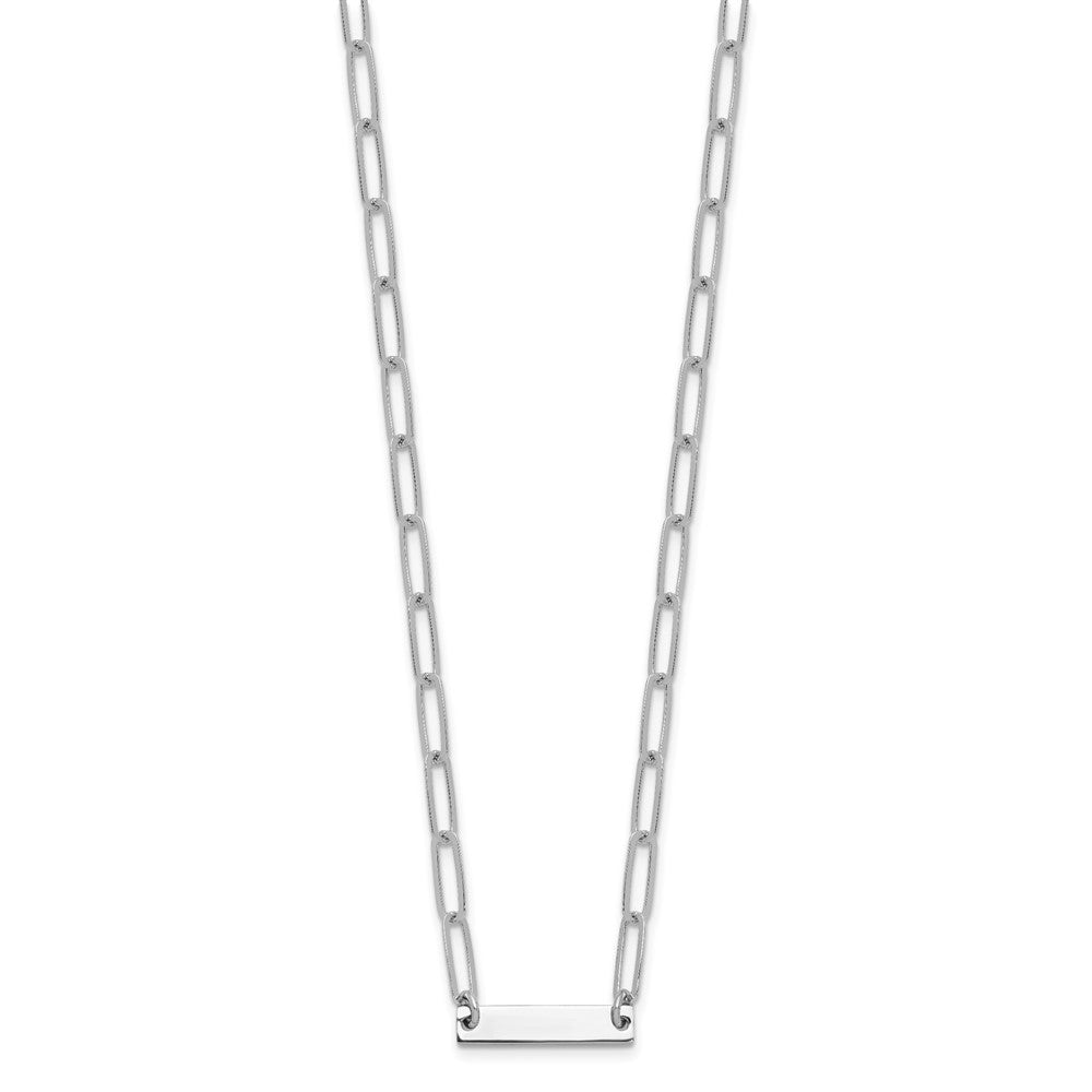 Sterling Silver Rhodium-Plated Polished Bar W/ 2In Ext. Necklace