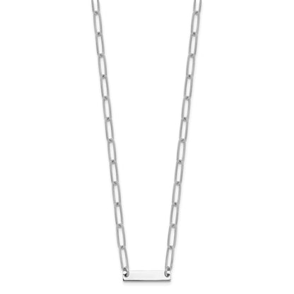 Sterling Silver Rhodium-Plated Polished Bar W/ 2In Ext. Necklace
