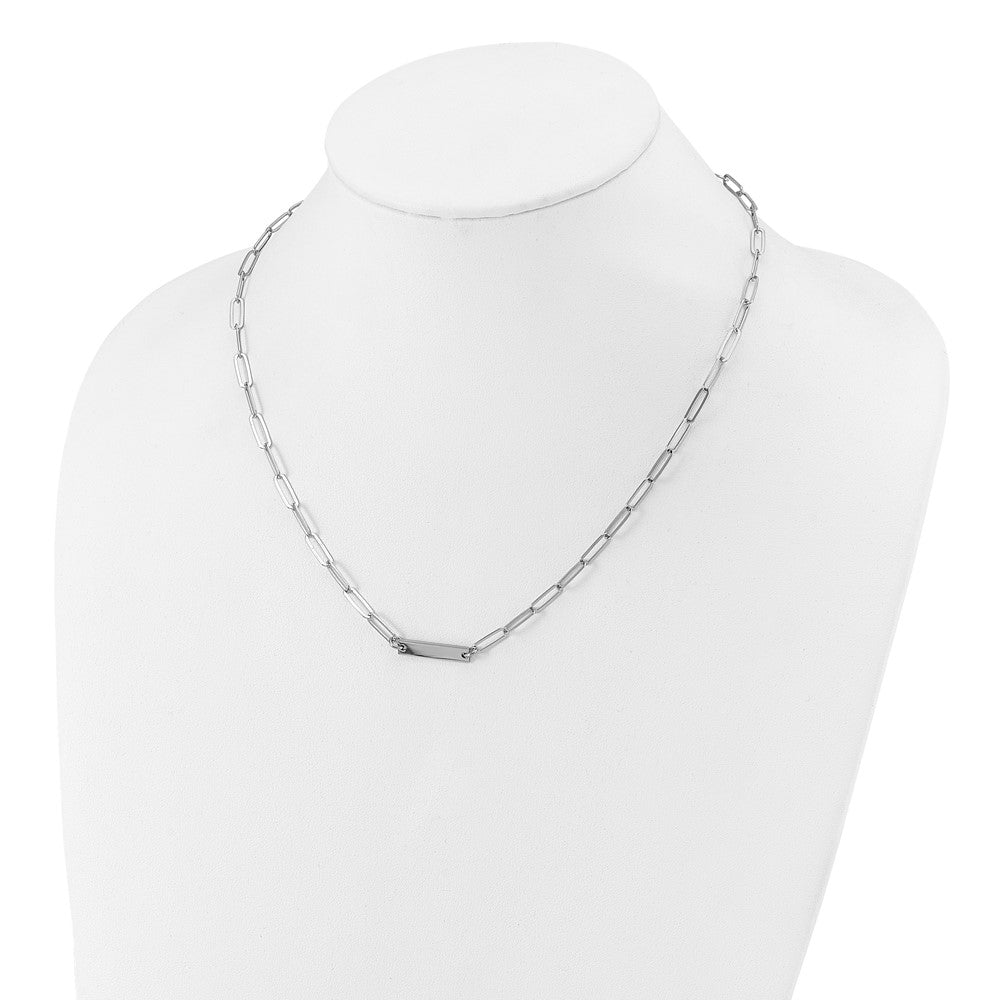 Sterling Silver Rhodium-Plated Polished Bar W/ 2In Ext. Necklace