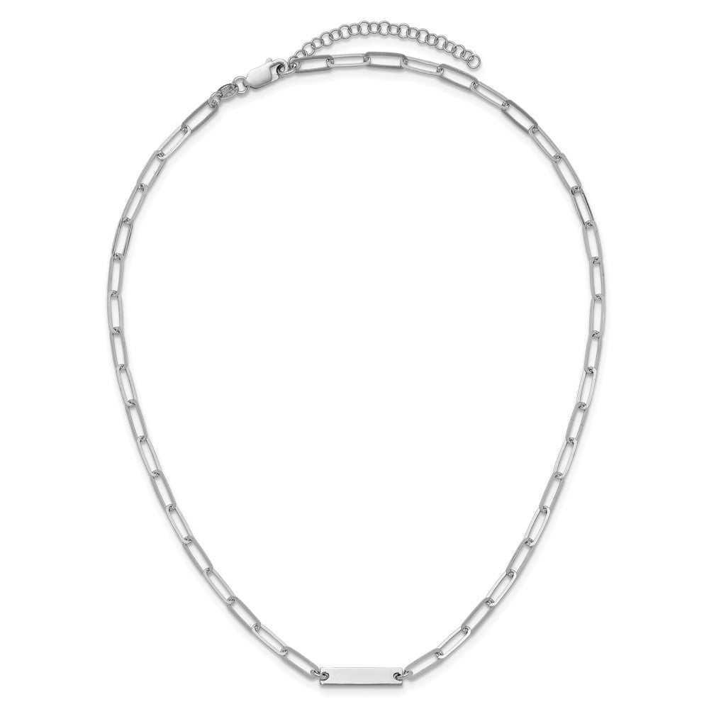 Sterling Silver Rhodium-Plated Polished Bar W/ 2In Ext. Necklace