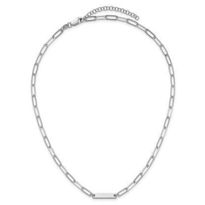 Sterling Silver Rhodium-Plated Polished Bar W/ 2In Ext. Necklace